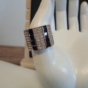 Sterling Silver Black Spinel & White Zircon Ring Size 9 NWT